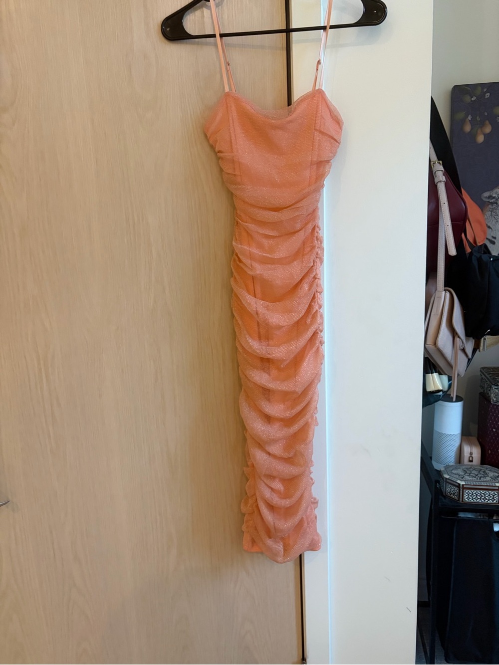 Lulu's Orange Ruched Spaghetti-Strap OR Strapless Midi Dress